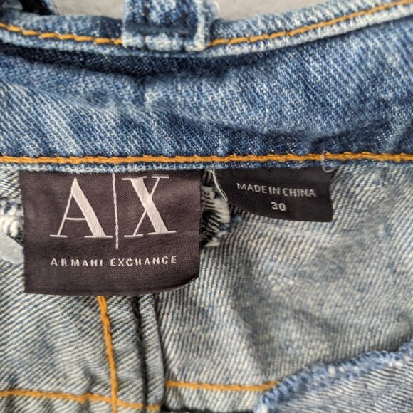 Armani Exchange Jeans Straight Leg Blue Denim Destroyed Ripped Raw Hem Cotton - Picture 7 of 13